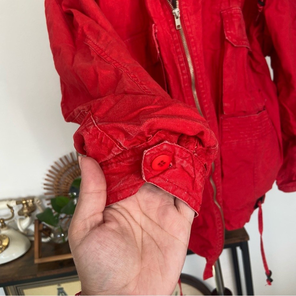 VINTAGE RAF ROUGHWEAR Red Plaid Lined Oversized Zip Up Hooded Jacket - Picture 4 of 12